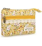 JINSI Mini Floral Coin Purse for Women, Small Cute Handmade Cotton Zip Wallet, Portable Vintage C...