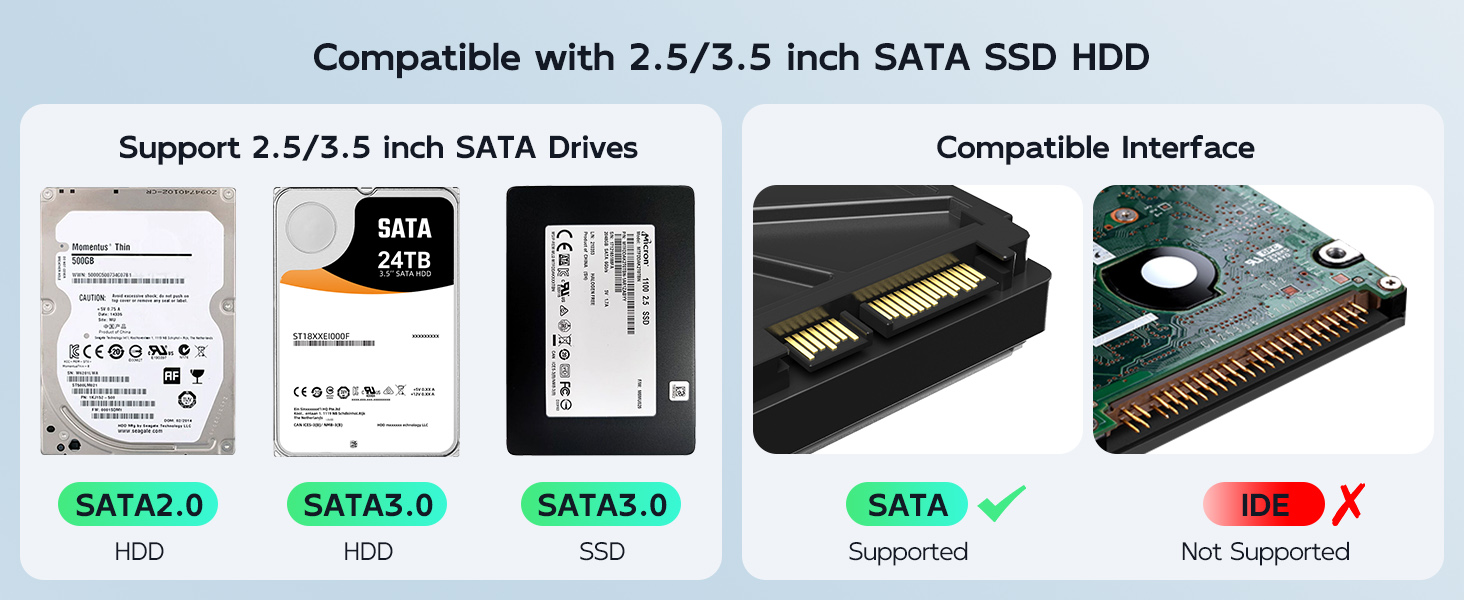 5Gbps USB3.0 Type-B 2.5 3.5 inch sata 3.0 ssd hdd enclosure sata reader adapter UASP 24TB