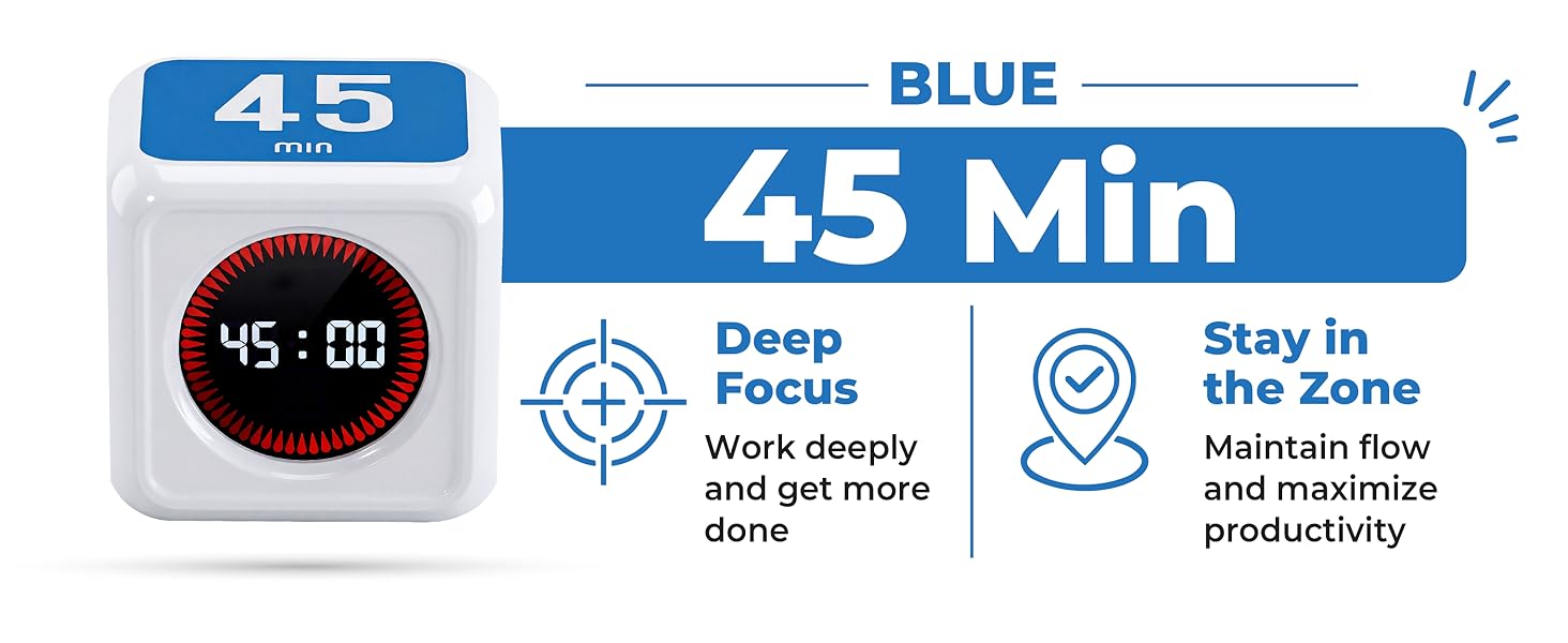 45 minute countdown timer ideal for deep focus, work projects, studying, and productivity