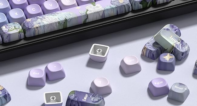 PBT Keyboard keycaps Set,Purple moa keycaps,Violet Theme Dye Sub custom Keycaps,Japanese Cute keycap