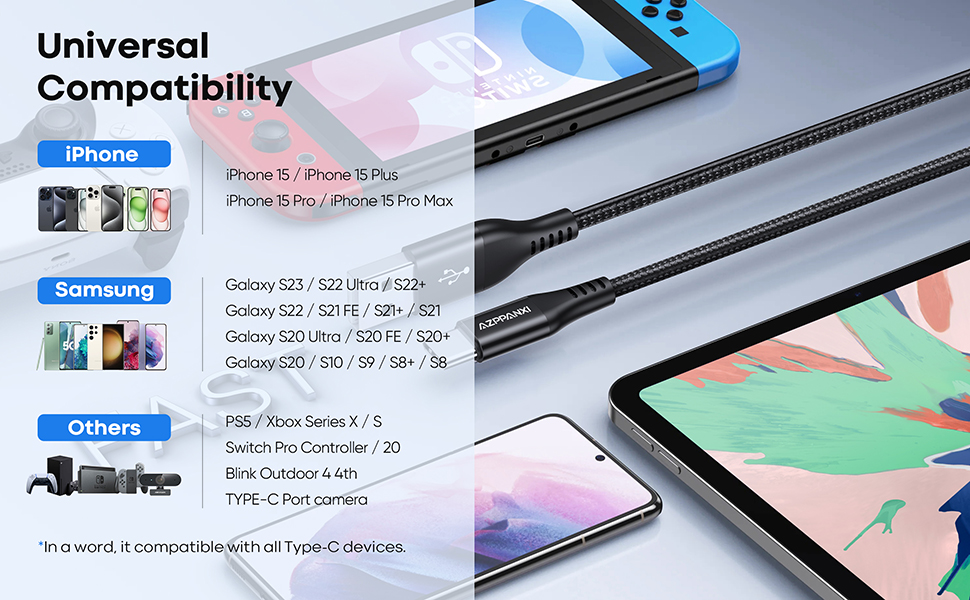 long type c cable fast charging