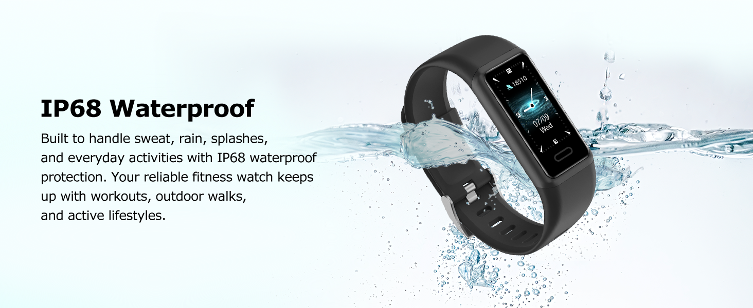 IP68 waterproof fitness tracker watch for workouts, walking, outdoor activities and daily wear