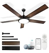 OUTON 52" Ceiling Fans with Lights and Remote, Smart Wi-Fi Ceiling Fan Works with Alexa Google Ho...