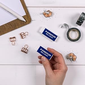 eraser on desk with office supplies