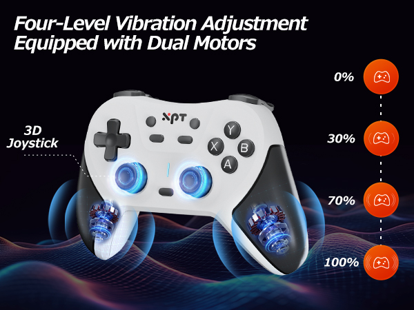 Wireless controller with dual vibration motors and 4-level intensity – Built-in dual rumble motors