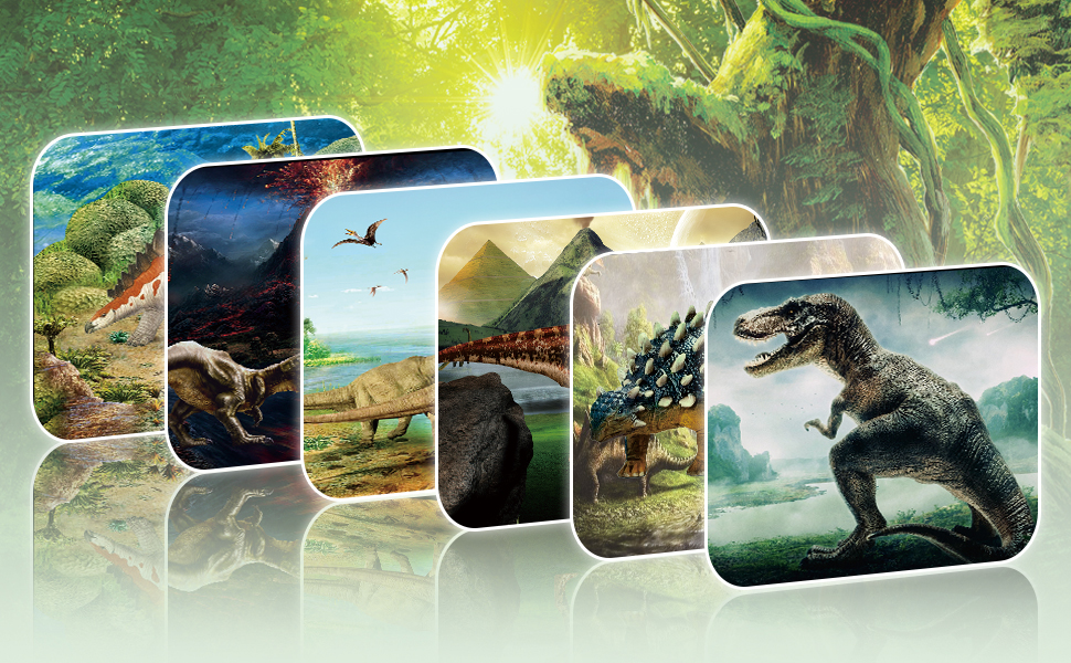 Set of gaming mousepads featuring dinosaur artwork, displayed in cascading arrangement showing multiple designs.