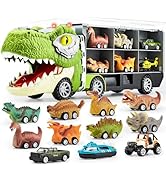 JOYIN 13 in 1 Dinosaur Toys for Kids 3-5, Dinosaur Truck with 12 Pull Back Cars, Birthday Gifts T...
