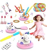 RUIDYA 3 in 1 Musical Jump, Toss Ring Game and Stomping Launch Unicorn Rocket Launcher for Kids O...