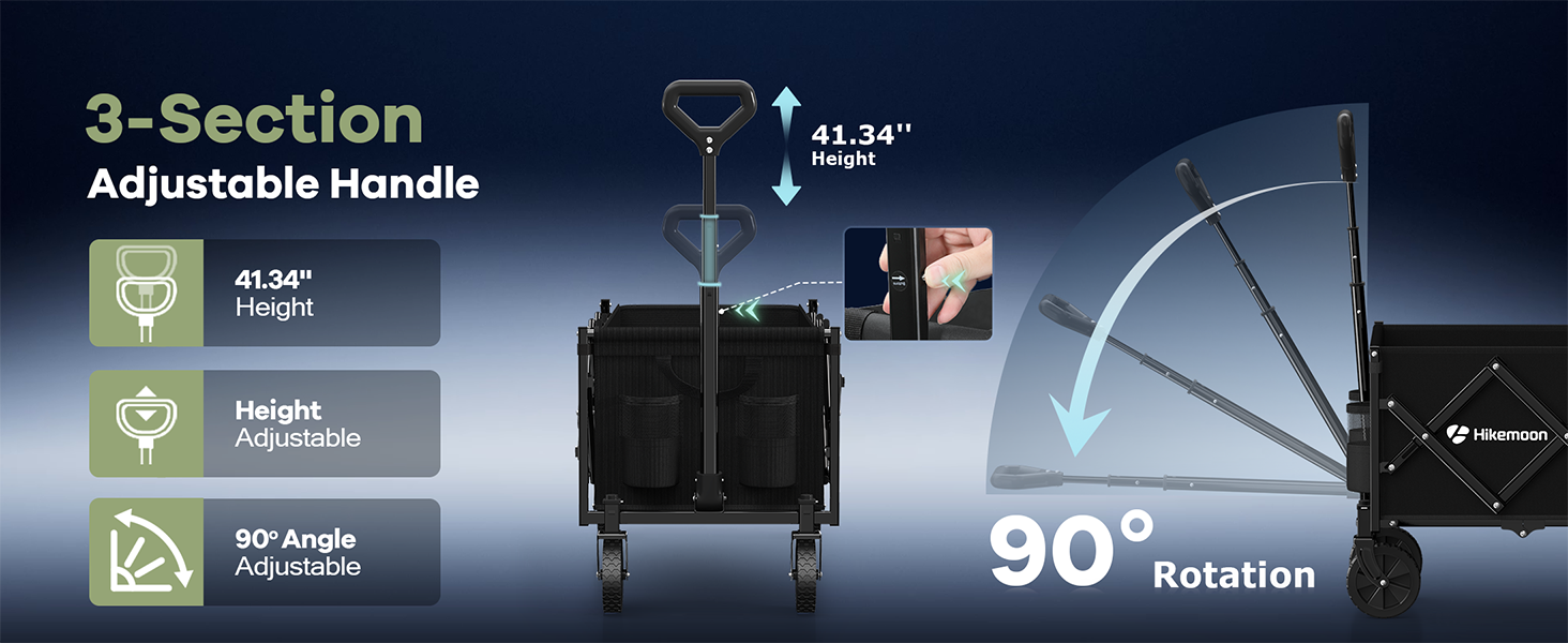 Hikemoon fold up wagon with adjustable extended handle