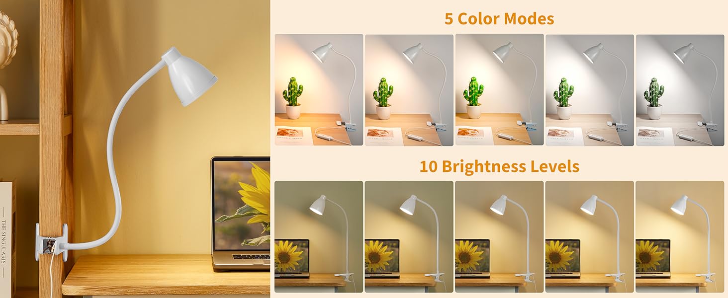 Desk Lamp Reading Light LED Clamp Lamp Flexible Gooseneck Clip on Light for Bed Bedside