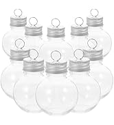 Hemobllo 10pcs Bulb Shaped Bottles, Clear Ornament Drinking Bulbs with Silver Caps, 50ml, Pet Pla...