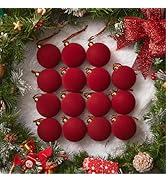 Brightown 15 Pcs Red Velvet Christmas Balls, 3.15 Inch Velvet Ornaments for Christmas Tree, Chris...