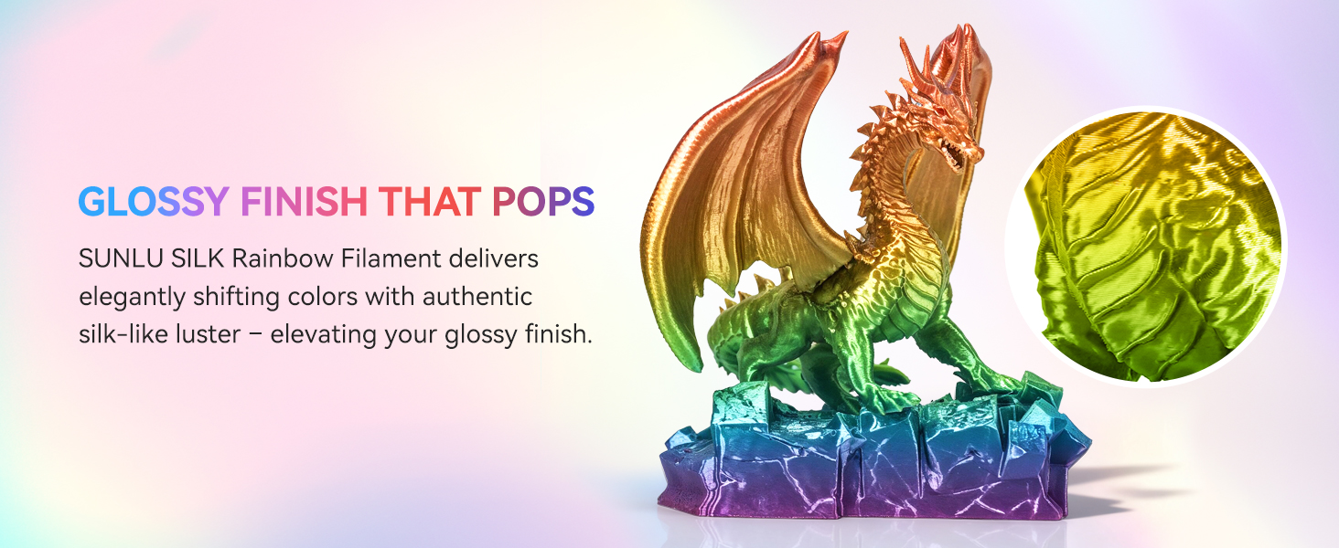 sunlu 3d printer filament rainbow silk filament color changing multicolored rainbow multi color