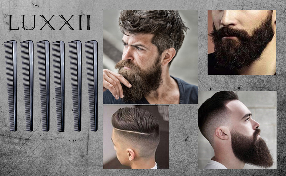 LUXXII (6 Count) 7.5" Barber Hair Comb Beard &amp; Mustache Pocket Combs for Men's Hair Beard Mustache