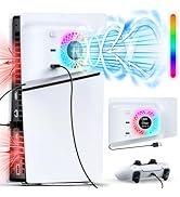 FASTSNAIL RGB Cooling Fan with Plate Cover for PS5 Slim Digital/Disc, Auto Speed Adjustable by Te...