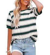 Dokotoo Womens Summer Tops 2026 Striped Color Block Short Sleeve Fashion T-Shirts Crewneck Casual...