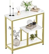 CHOEZON Modern Console Sofa Table 3-Tier Hallway Table Open Storage, Marble Veined Table Top, Met...