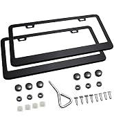 Ohuhu Matte Aluminum License Plate Frame with Black Screw Caps, 2Pcs 2 Holes Black Car Licenses P...
