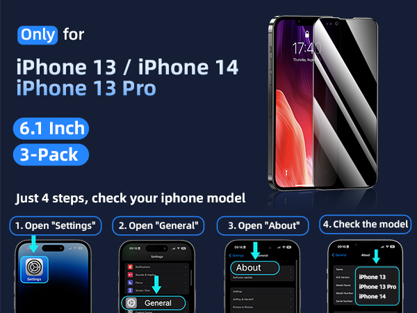 iPhone 13 13pro 14 privacy screen protector 6.1 inch 3-PACK anti-peep