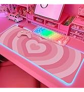 Pink Love Heart RGB Gaming Mouse Pad 31.5x12 Inch PC XL Large Extended Glowing Led Light Up Cool ...