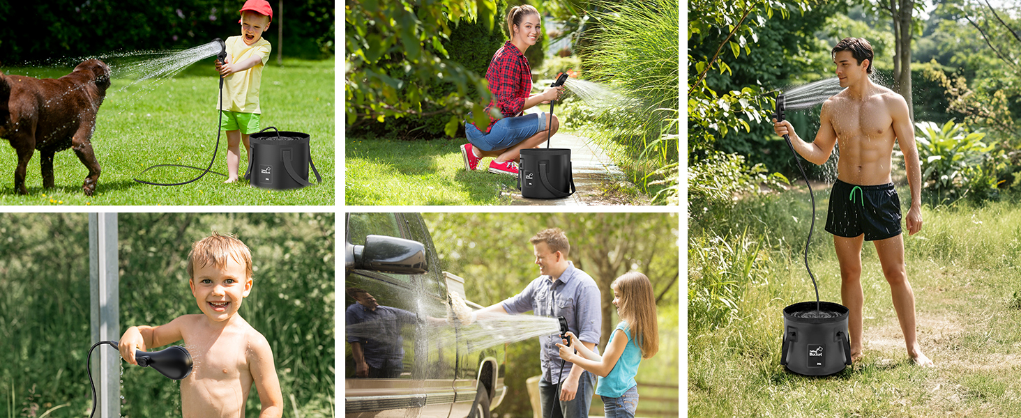 indoor/outdoor showers, camping, hiking, and pet cleaning