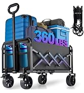 360LBS Collapsible Wagon Cart Foldable - Heavy Duty Portable Utility Folding Beach Wagon Cart wit...