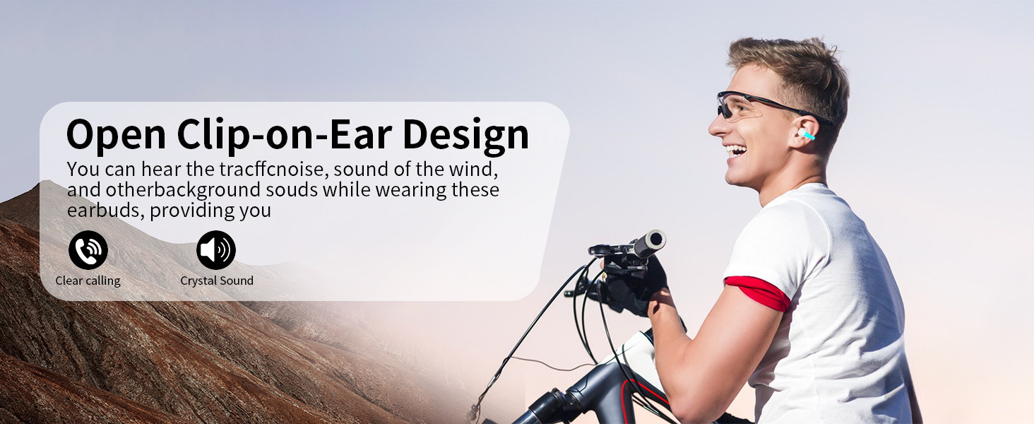Open Ear Headphones,True Wireless Bluetooth 5.3 Lightweight Comfort Bone Conduction Clip On Earbuds