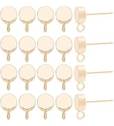 BENECREAT 20PCS Gold Plated Stud Earrings Dot Disc Earrings with Loop and Container for Anniversa...