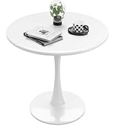 Recximi White Round Dining Table for 2, 24 Inch Small Tulip Table with Metal Pedestal for Living ...