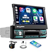 [4+64G] Android 15 Single Din Car Radio Stereo with Wireless Carplay &amp; Android Auto,7'' Flip Out ...