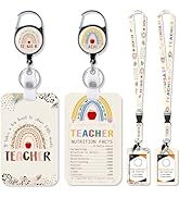 Teacher Retractable Lanyard Badge Holder - 2PCS Cute Teacher Lanyard with ID Holder, Retractable ...