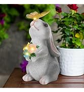 Foyucool Solar Garden Statue Rabbit with Solar Lantern, Outdoor Sculpture Figurine Statue Lights,...