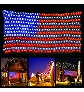 Green Convenience American Flag Lights with 420 LED String Lights,Waterproof Led Flag Net Light f...