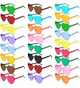 PLULON Heart Sunglasses for Women Pink Heart Glasses Valentine's Day Rimless Heart Shaped Sunglas...