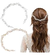2 PCS Bride Wedding Hair Vine Headband Leaf Bridal Hairband Wedding Headpiece Leaf Pearl Crystal ...