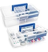 Elsjoy 2 Pack Plastic Dividing Storage Box with Removable Tray, 2-Layer Craft Organizer Box with ...