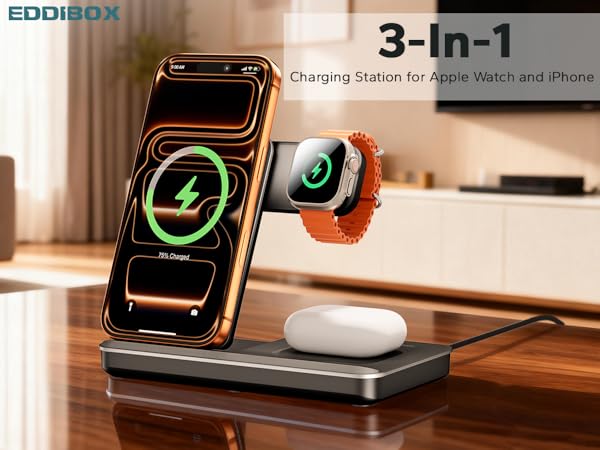3 in 1 wireless charger iphone apple watch airpods foldable