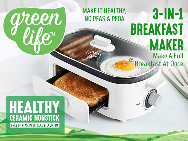 GreenLife, nonstick cooker, colorful, healthy, clean, PFAS, sandwich maker, easy to clean, durable