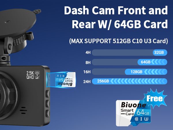 dash cam with 64g sd card 