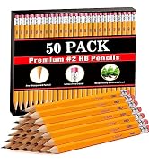 V-Opitos Wood-Cased #2 HB Pencils, 50 Pack Pre-Sharpened with Top Erasers, Bulk Yellow Pencils fo...