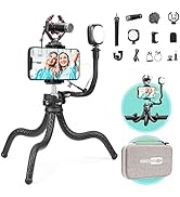 USKEYVISION Flexible Vlogger Kit, with Microphone+Light+Flexible Tripod+Flexible Grip+Phone Clip,...