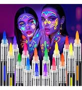ThEast 16 Glow in the Dark Body Paint, UV Neon Face Paint Markers, Glow Face Painting, Washable T...
