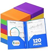 V-Opitos 120 Packs 2 Pocket Folders with 3 Prongs Fastener Clasps, Bulk Heavy Duty Plastic Folder...