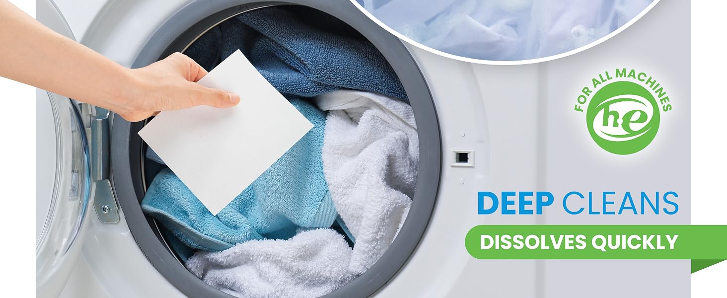 high efficiency deep cleans dissolves quickly laundry