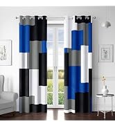 Tyrot Navy Blue 100% Blackout Curtains for Bedroom 84 inch Length 2 Panels Set Black Grey Modern ...