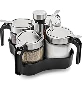 Mezchi Revolving Condiment Pots Spice Rack Organizer with 4 Pack Seasoning Jars and Spoons, Rotat...