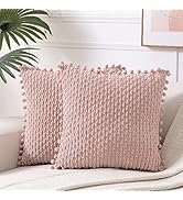 Fancy Homi 2 Packs Dusty Pink Decorative Throw Pillow Covers 18x18 Inch with Pom-poms for Couch B...