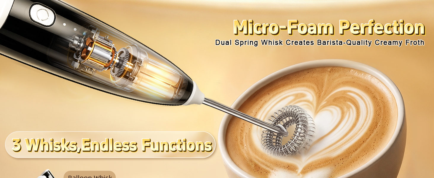 Creamy|Upgraded Dual-Spring WhiskCoarse vs20s Velvety Micro-Foam · 200% Longer Lasting