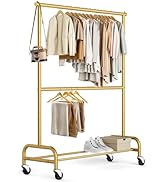 MISSLO Gold Clothing Racks for Hanging Clothes Heavy Duty Clothes Rack Double Garment Rack Metal ...