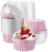 EUSOAR Foil Baking Cups, 50pcs 5oz 125ml Muffin Liners Cups with Lids, Aluminum Cupcake liners, D...